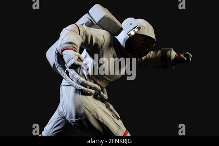3d Illustration Astronaut pose against isolated on black background with clipping path. Stock Photo