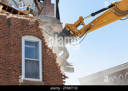 Built in 1873 the former Burlington, Iowa police department is being demolished by developers of a new project. Stock Photo