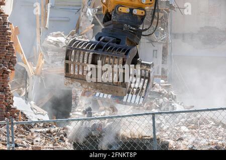 Built in 1873 the former Burlington, Iowa police department is being demolished by developers of a new project. Stock Photo