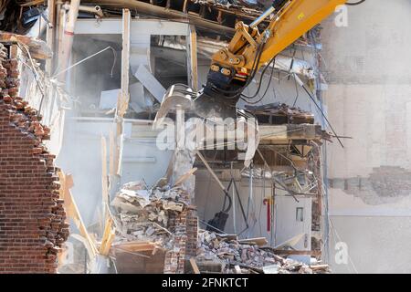 Built in 1873 the former Burlington, Iowa police department is being demolished by developers of a new project. Stock Photo