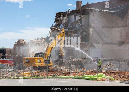 Built in 1873 the former Burlington, Iowa police department is being demolished by developers of a new project. Stock Photo