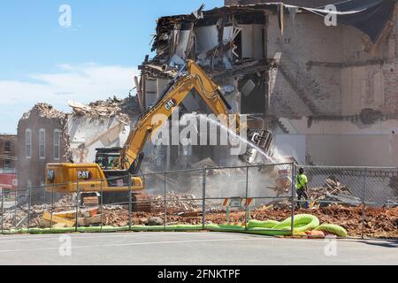 Built in 1873 the former Burlington, Iowa police department is being demolished by developers of a new project. Stock Photo