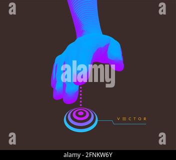 Hand ready to press a button. Futuristic technology style. 3d vector illustration for business, technology, science or internet. Stock Vector