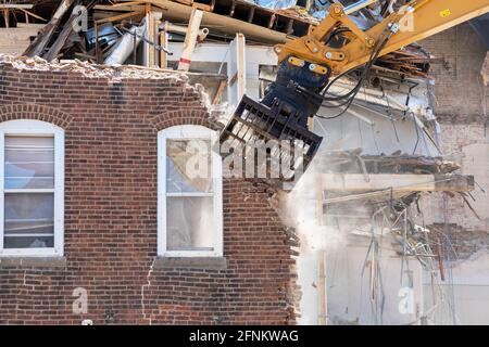 Built in 1873 the former Burlington, Iowa police department is being demolished by developers of a new project. Stock Photo