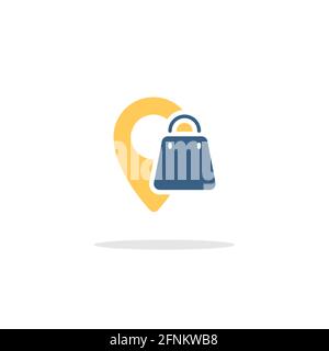 Location. Shopping bag. Color icon with shadow. Commerce glyph vector illustration Stock Vector