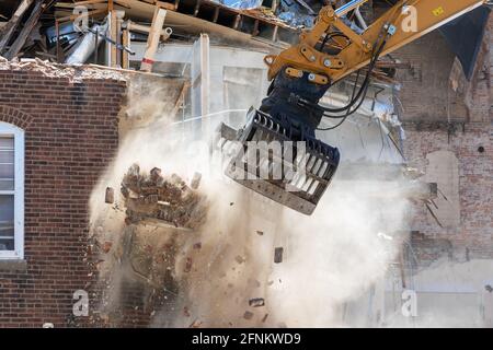 Built in 1873 the former Burlington, Iowa police department is being demolished by developers of a new project. Stock Photo