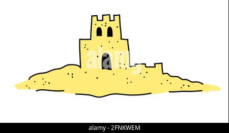 The sand castle is drawn in a doodle style. Vector illustration isolated on white background. Stock Vector