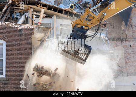 Built in 1873 the former Burlington, Iowa police department is being demolished by developers of a new project. Stock Photo