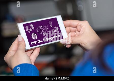 Smartphone screen displaying a digital disruption concept Stock Photo