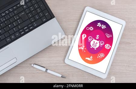 Crowdfunding concept shown on a digital tablet Stock Photo