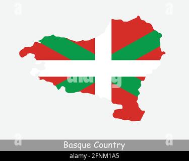 Basque Country Map Flag. Map of the Basque Autonomous Community with flag isolated on white background. Autonomous community of Spain. Vector illustra Stock Vector