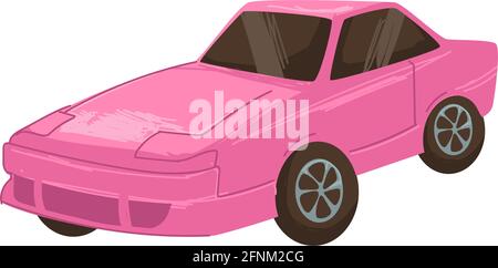 Retro car from 2000s, modern transport pink auto Stock Vector