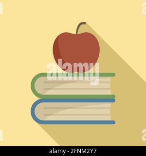 Syllabus books with apple icon, flat style Stock Vector