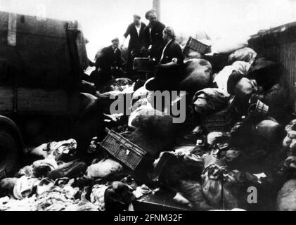 Nazism / National Socialism, crimes, concentration camps, Auschwitz, Poland, luggage of gased prisoners, circa 1943, EDITORIAL-USE-ONLY Stock Photo