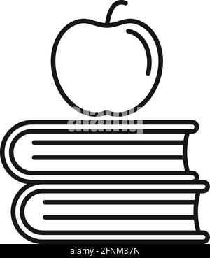Syllabus books with apple icon, outline style Stock Vector