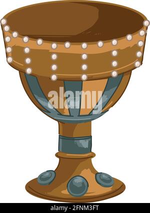 Golden goblet with pears and gemstones, old cup Stock Vector