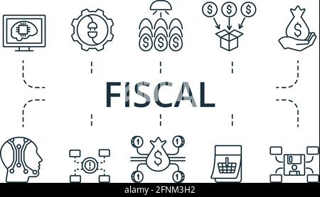 Fiscal icon set. Collection contain pack of pixel perfect creative icons. Fiscal elements set Stock Vector