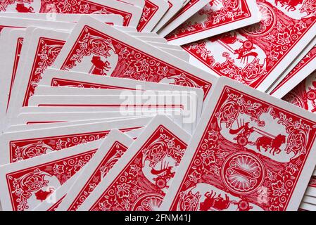 heap of playing cards red and white Stock Photo