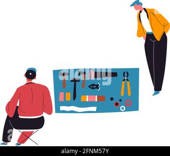 Selling second hand tool and instruments at street Stock Vector