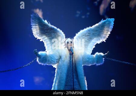 Rotterdam, Netherlands. 17th May, 2021. Singer Tix (Norway) sings during the second dress rehearsal of the first semi-final of the Eurovision Song Contest (ESC) at Ahoy Arena. Credit: Soeren Stache/dpa-Zentralbild/dpa/Alamy Live News Stock Photo