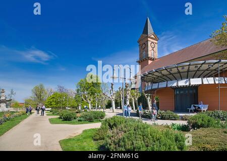 Bad Dürkheim, Germany - April 2021: Public park called 'Kurpark' in city center of spa town Bad Dürkheim on sunny spring day Stock Photo