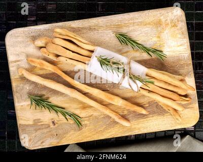 Homemade grissini with rosemary Stock Photo