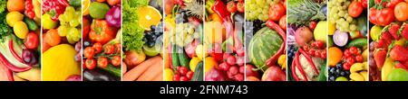 Collection of fruits and vegetables divided by vertical stripes. Glass skinali Stock Photo