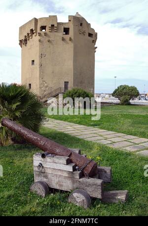 Porto Torres, Sardinia, Italy. The Aragonese tower in the harbour Stock Photo