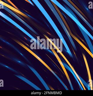 Blue and yellow flares of light forming abstract texture of striped in random movement, square orientation Stock Vector