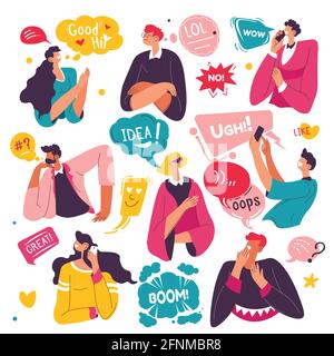 Emoticons and stickers used in conversations talk Stock Vector
