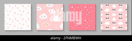 Cute child seamless pattern wuth panda, hearts and clouds for card and shirt design. Collection set kids background. Vector Illustration Stock Vector