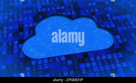 Digital screen abstract graphic background - blurred circuit board in cut out as data cloud - binary code on mosaic of square elements with random cha Stock Photo