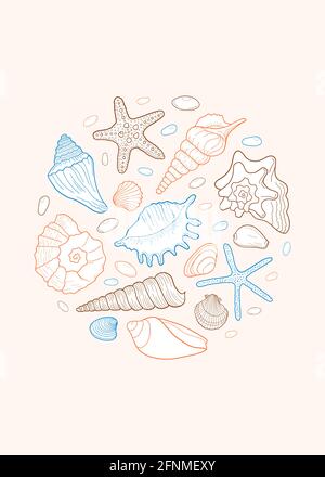 Hand-drawn engraved line design template for invitations, greeting card, poster, banner, flyer, package and more. Vector colorful illustration Stock Vector