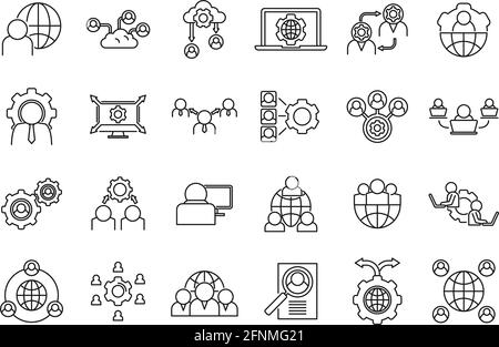 Smart outsource icons set, outline style Stock Vector