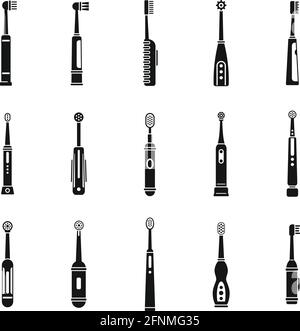 Electric toothbrush appliance icons set, simple style Stock Vector
