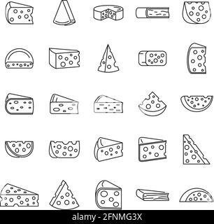 Cheese product icons set, outline style Stock Vector