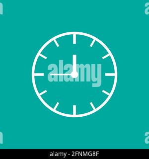 white clock isolated on blue. Time pictogram. minutes. Flat vector icon Stock Vector