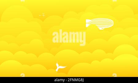 Yellow background with clouds and rocket silhouette vector illustration. Stock Vector