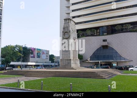 The Cenotaph in Central, Hong Kong. An iconic stone memorial commemorates the dead from both world wars. Stock Photo