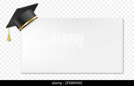Realistic mortar board and education hat. Vector illustration isolated on transparent background Stock Vector