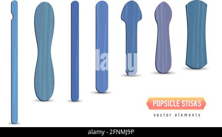 Set of realistic popsicle stircks. Ice lolly sticks, vector illustration, summer season. Stock Vector