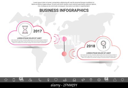 Infographic clouds. Vector line business concept of 2 options. Abstract template with two steps for diagram, web, banner, presentations, flowchart Stock Vector