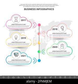 Infographic clouds. Vector line business concept of 5 options. Abstract template with five steps for diagram, web, banner, presentations, flowchart Stock Vector