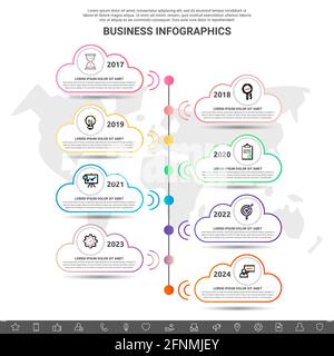 Infographic clouds. Vector line business concept of 8 options. Abstract template with eight steps for diagram, web, banner, presentations, flowchart Stock Vector