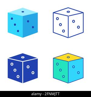 Dice icon set in flat and line style. Probability theory symbol. Vector illustration. Stock Vector