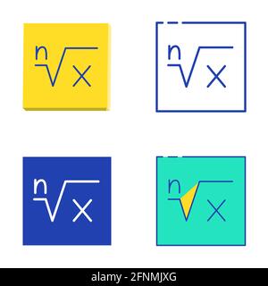 Math powers and roots icon set in flat and line style. Mathematics index symbol. Vector illustration. Stock Vector