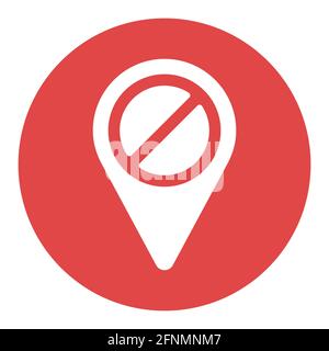 Forbidden pin map white glyph icon. Map pointer. Demonstration, manifestation, protest, strike, revolution. Graph symbol for your web site design, log Stock Vector