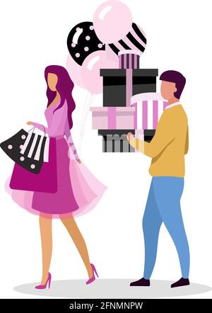 Couple going shopping together flat color vector faceless characters Stock Vector