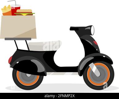 Delivering fast food on scooter flat color vector object Stock Vector
