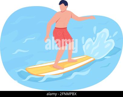 Surfing 2D vector web banner, poster Stock Vector